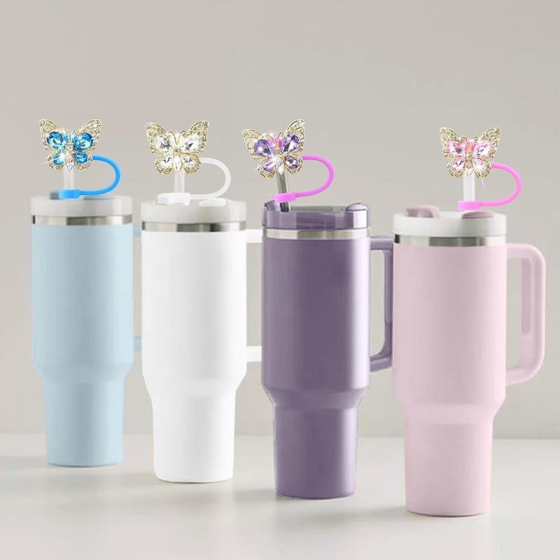 SEMATA 4PCS Cute Butterfly Straw Cover Cap for Stanley Cup Accessories,Bling Crystals Straw Toppers for Stanley Tumbler 40&30 oz,Rhinestone Reusable Straws Tips Protectors Compatible with 10mm Straws - Image 5